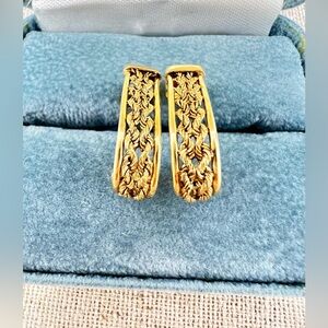 Vintage Aurafin 10k Gold Double Rope Chain J Shape  Hoop Earrings 2 Grams